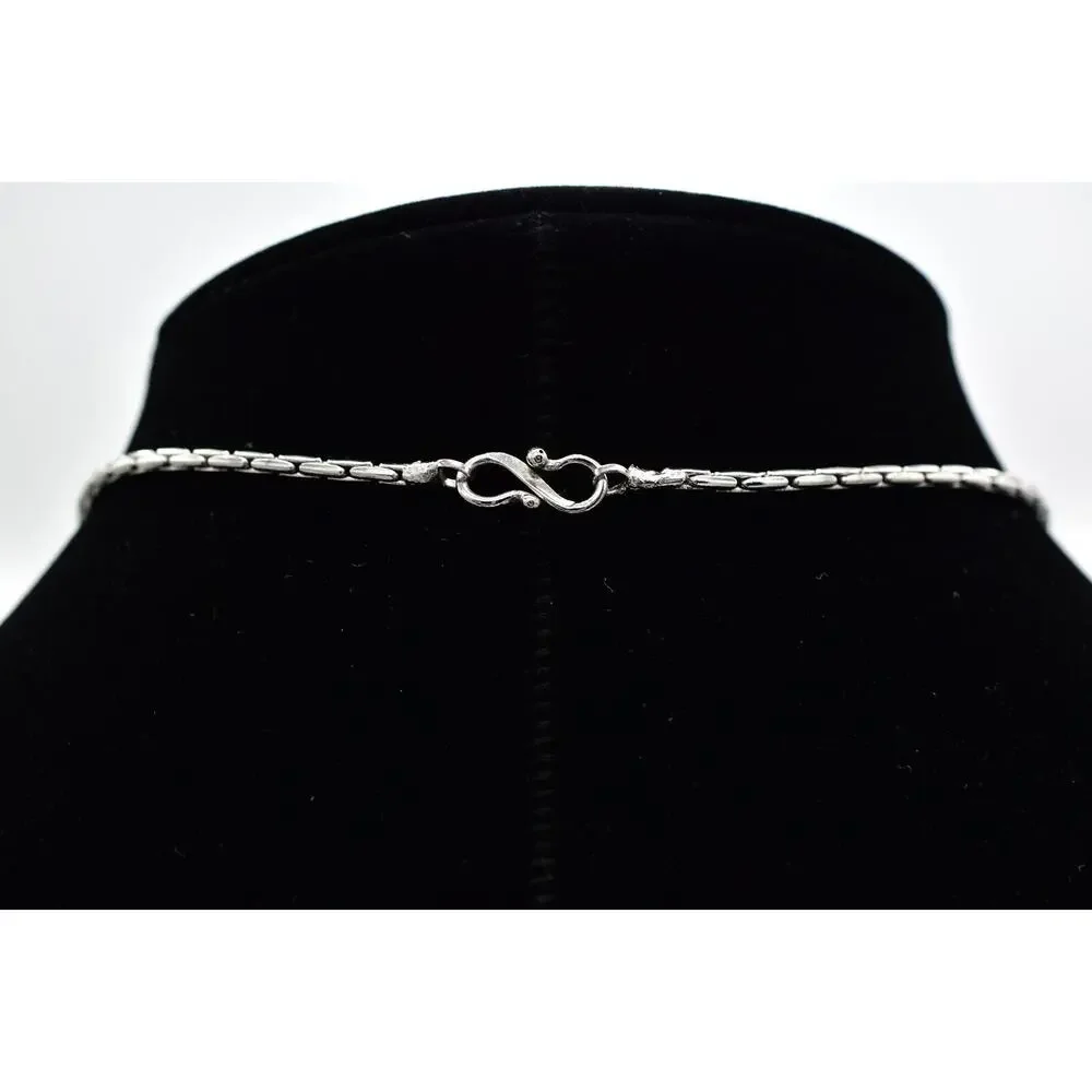 Rebecca Collins Pendant Necklace Frosted Cabochon Silver Tone Chain Signed BinBE